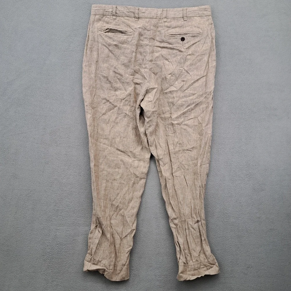 ORVIS Signature Collection Mens Linen Pants 38 Tan Casual Flat Front (37x31)